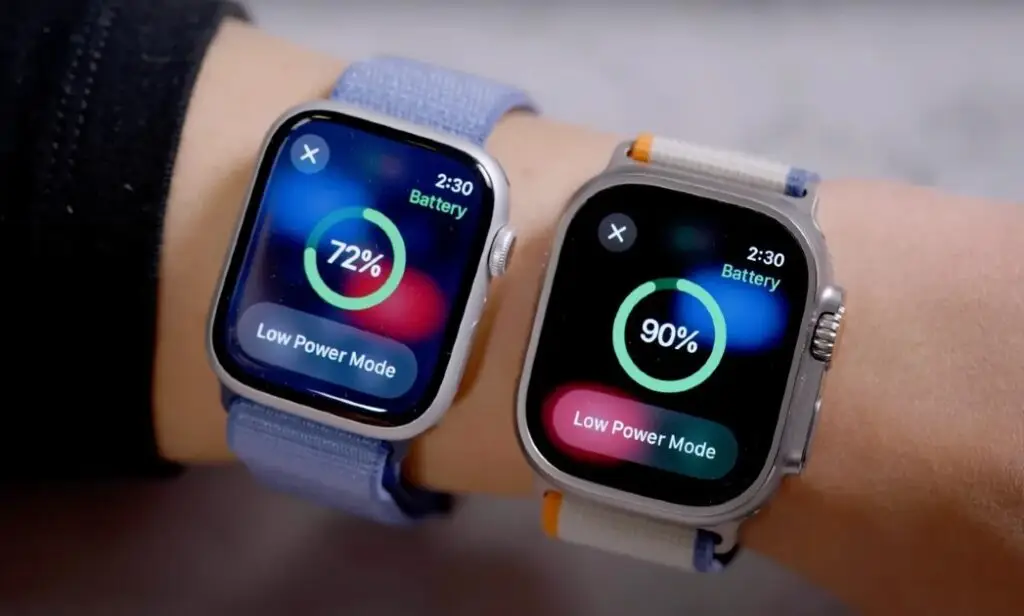 Apple Watch Ultra displaying smart features like GPS navigation, cellular connectivity, and health tracking on its screen