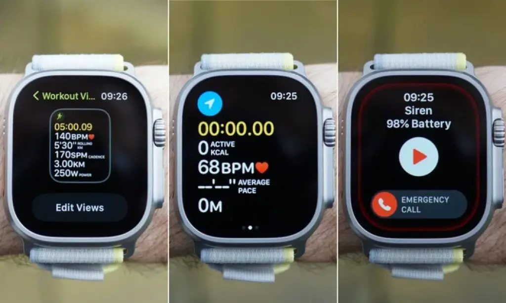 Apple Watch Ultra displaying health and fitness metrics with pros and cons highlighted