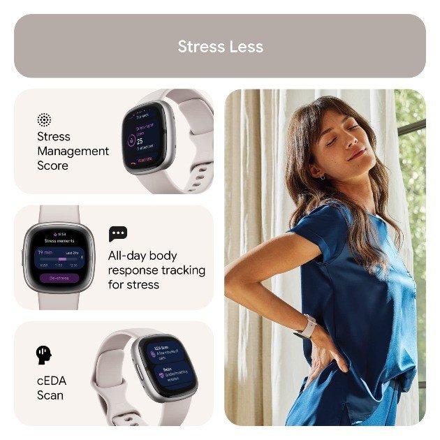 Fitbit Sense 2 smartwatch tracking daily health stats