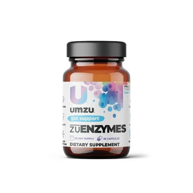 Bottle of gut support supplements