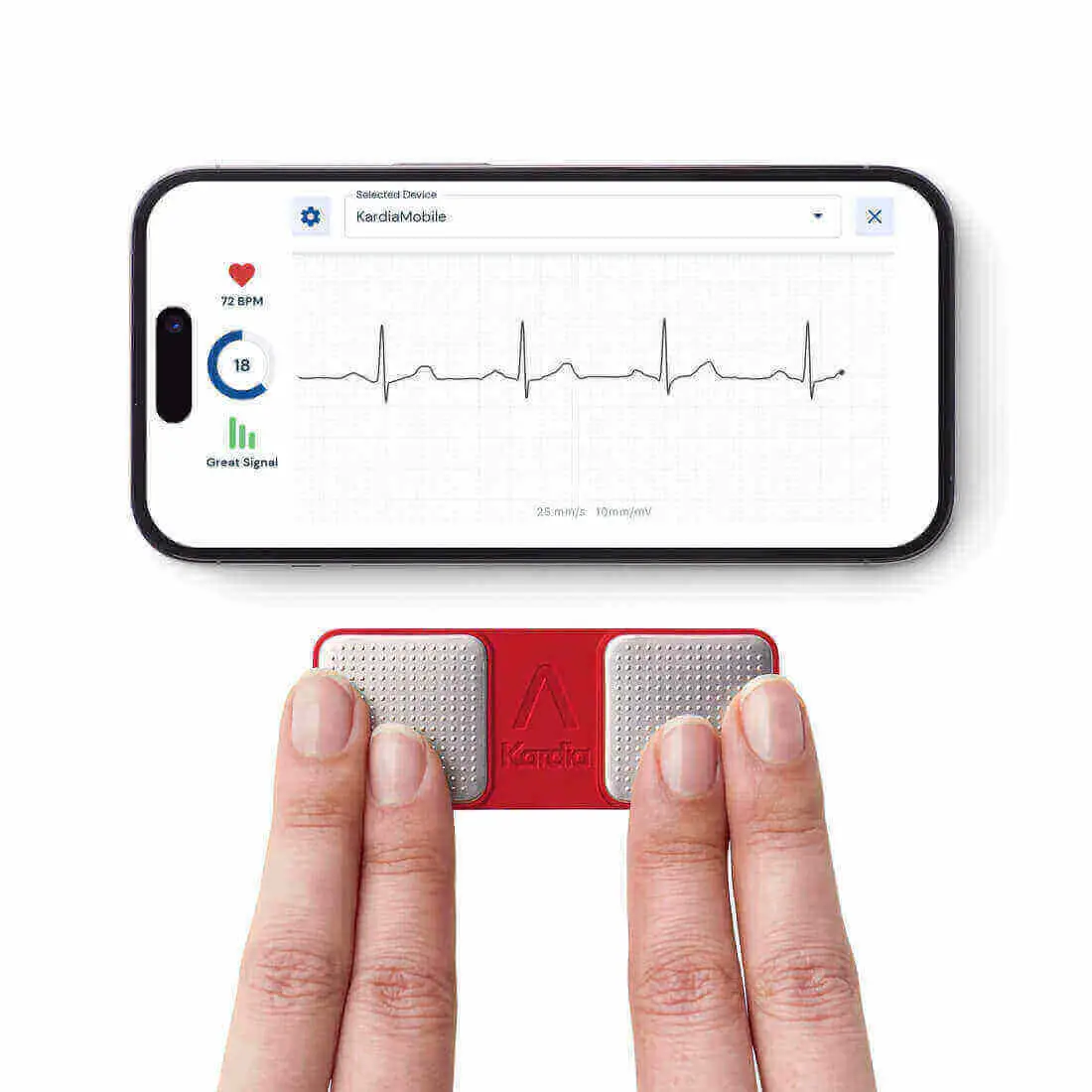 KardiaMobile 6L connected to smartphone for heart scan
