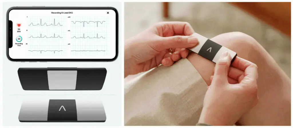 Close-up of the KardiaMobile 6L ECG device highlighting its limitations in real-world use.