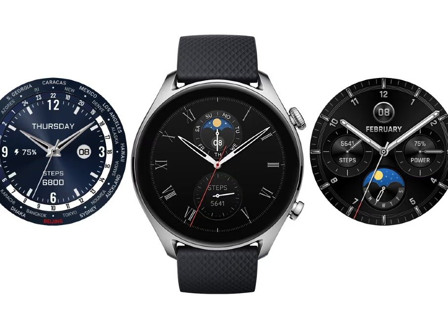 Close-up of Amazfit smartwatch showcasing its vibrant AMOLED display and intuitive user interface.