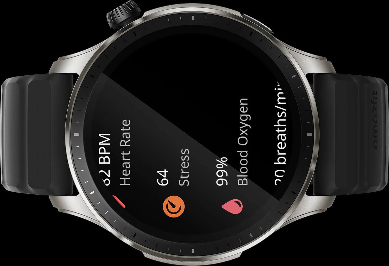 Amazfit showing heart rate and SpO2 monitoring screen