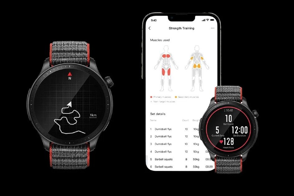 Smartwatch with sleek black design showcasing Amazfit's seamless connectivity and wide device compatibility.