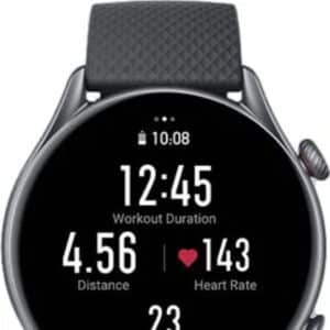 Sleek Amazfit smartwatch displaying health tracking features.