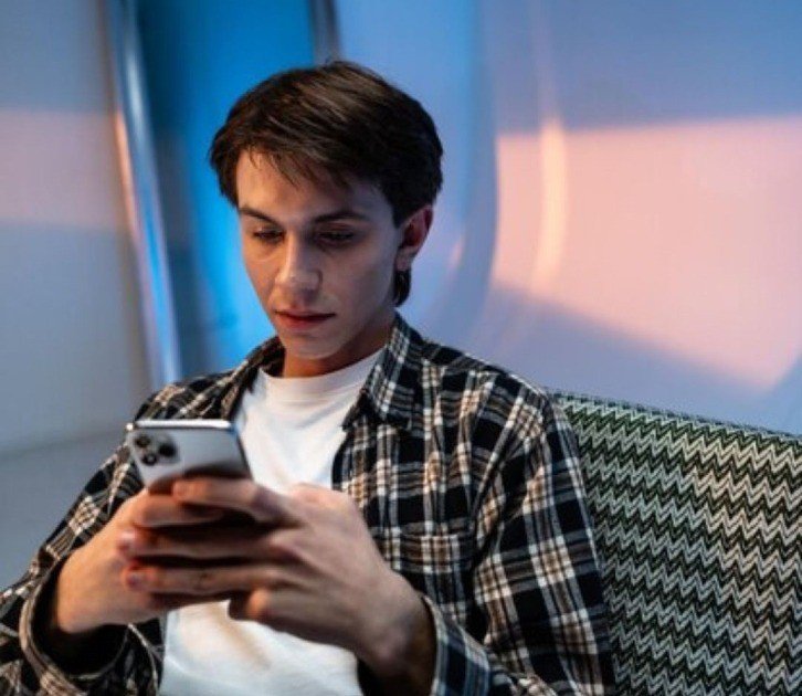 Person trapped in a digital loop, endlessly scrolling through social media feeds