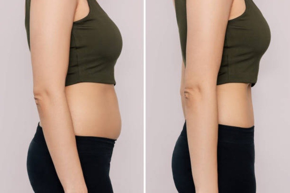 Before and after image of a person, symbolizing gut health and protection.