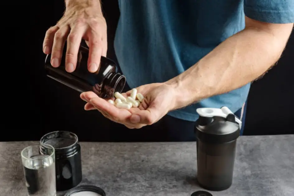 Athlete preparing supplements for training, symbolizing performance enhancement and optimization.