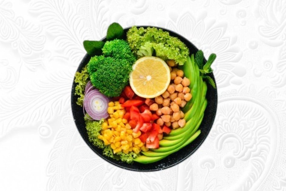 Healthy vegetarian meals promoting longevity and well-being.