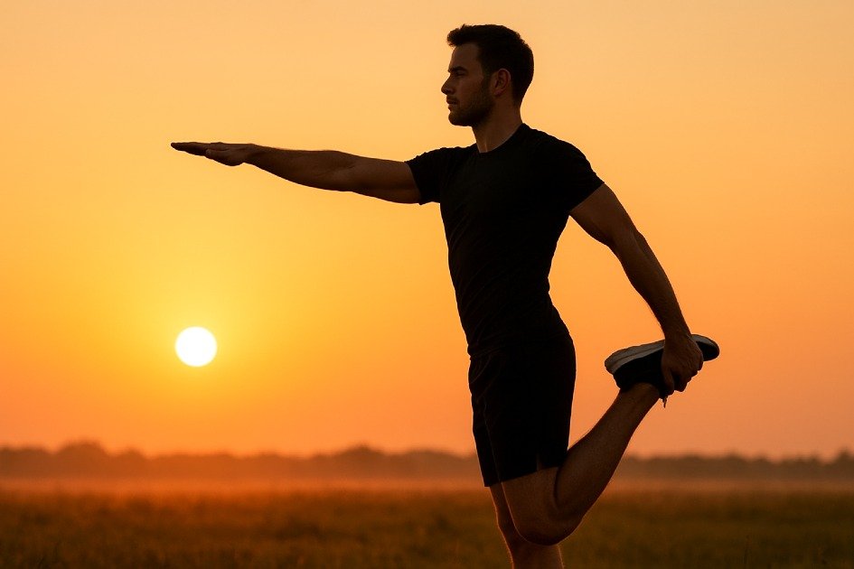 Man stretching outdoors at sunrise for maximum flexibility results