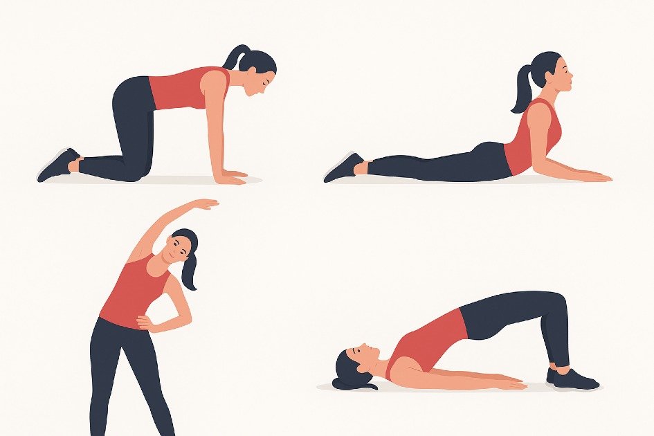 Core and back stretches to improve strength, posture, and flexibility.
