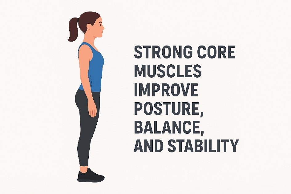 Strong core muscles improve posture, balance, and stability