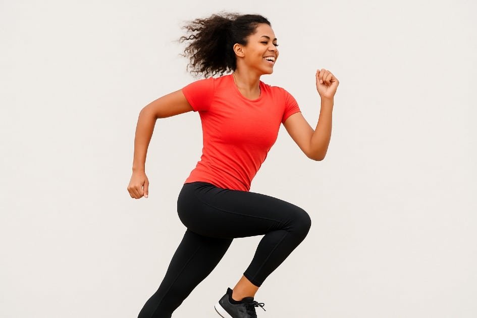 Woman performing high-energy cardio exercises outdoors to strengthen heart and boost longevity