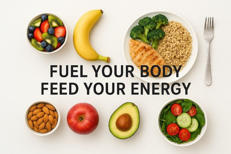 Healthy lifestyle choices with nutritious foods and balanced meals to boost daily energy and vitality.