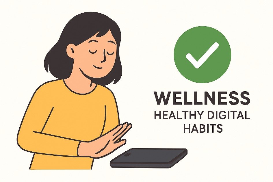 Person setting phone aside to focus on wellness and healthy digital habits