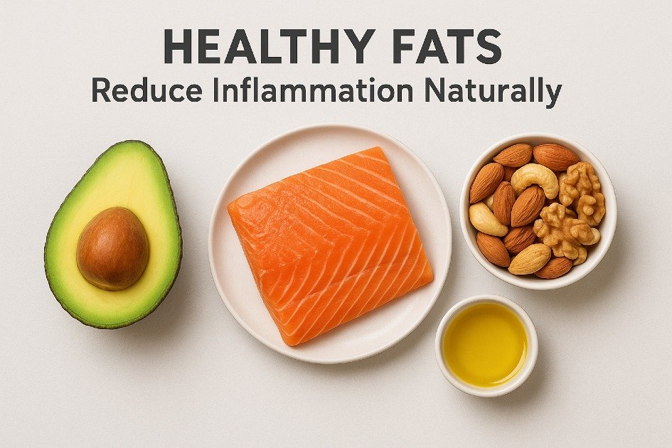 Healthy fats like avocado, salmon, and nuts reduce inflammation naturally