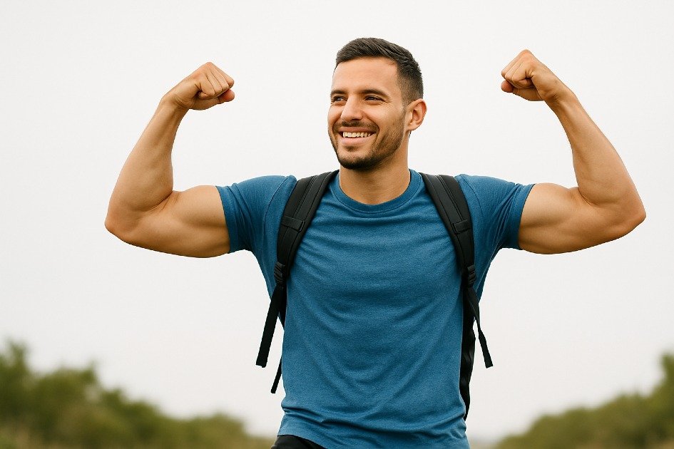 Strong and healthy adult enjoying active lifestyle outdoors, demonstrating increased strength.