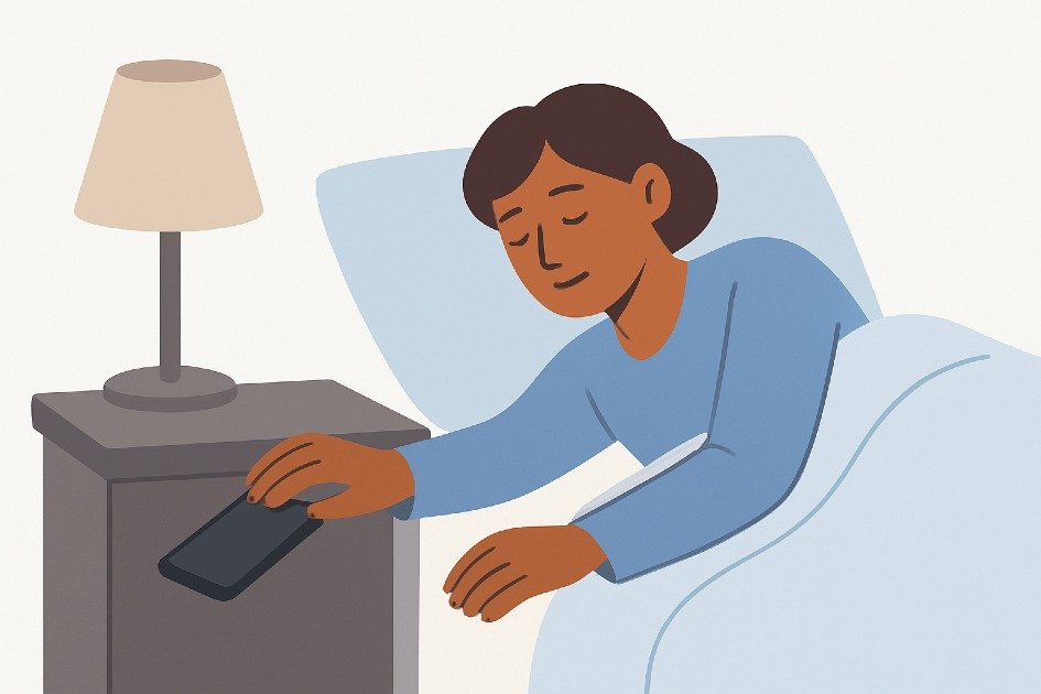 Person putting away phone before sleep to improve rest