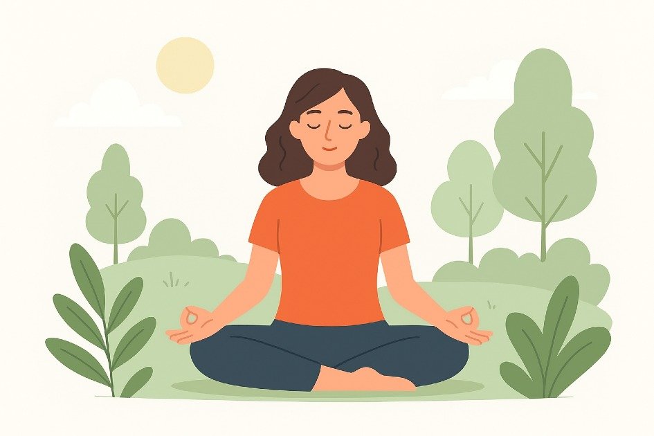 Person meditating in nature. Mindfulness practice for mental clarity and stress relief