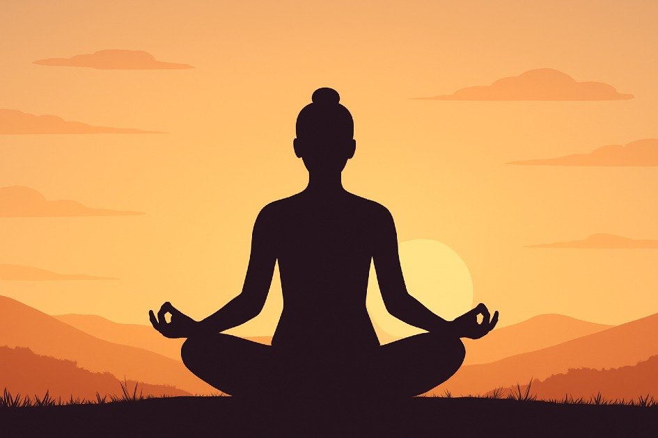 Person meditating at sunrise practicing mindfulness for a peaceful day