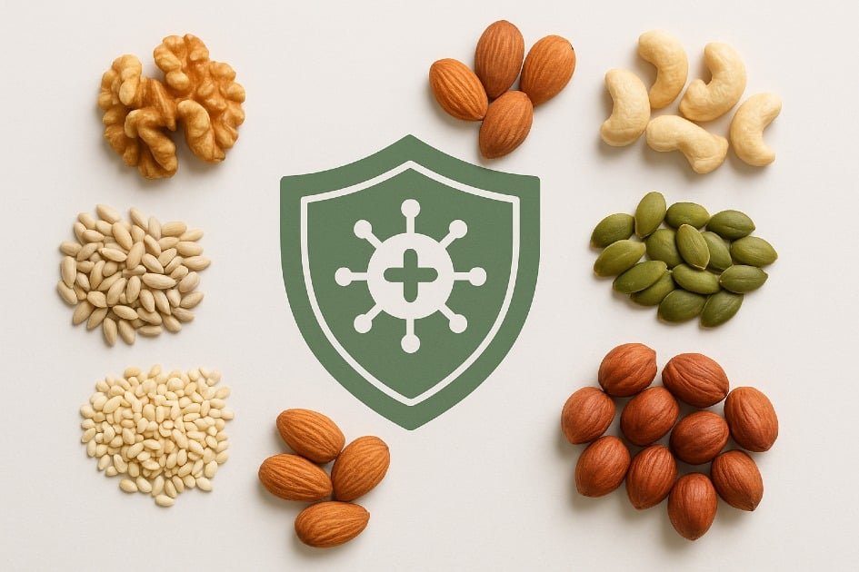 Healthy nuts and seeds boosting immune system and long-term wellness