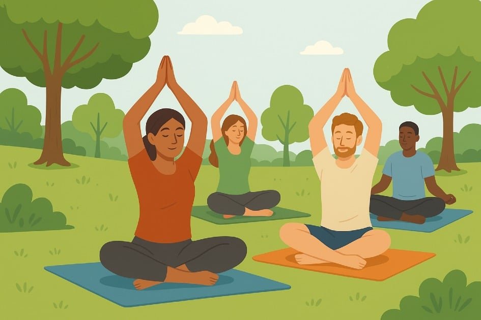 People enjoying outdoor activities for stress relief and nature therapy