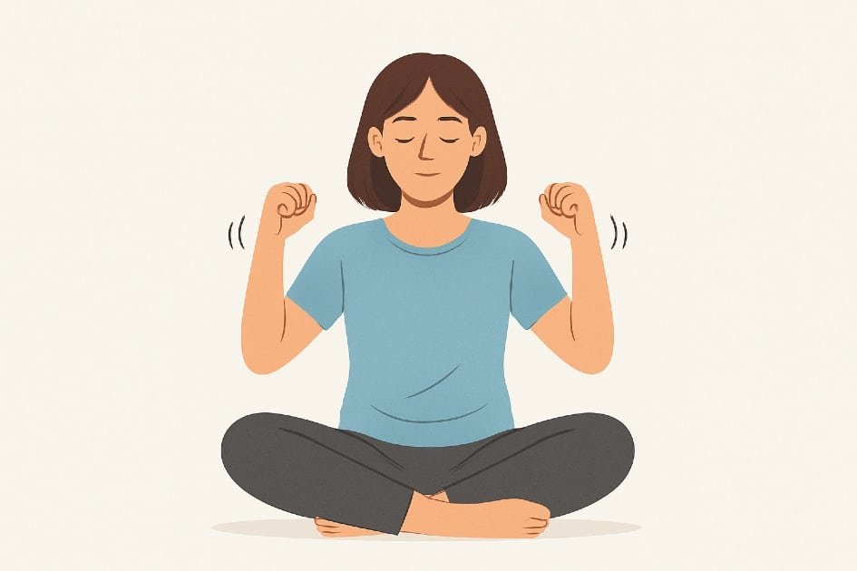 Person practicing progressive muscle relaxation exercise for stress relief and calmness