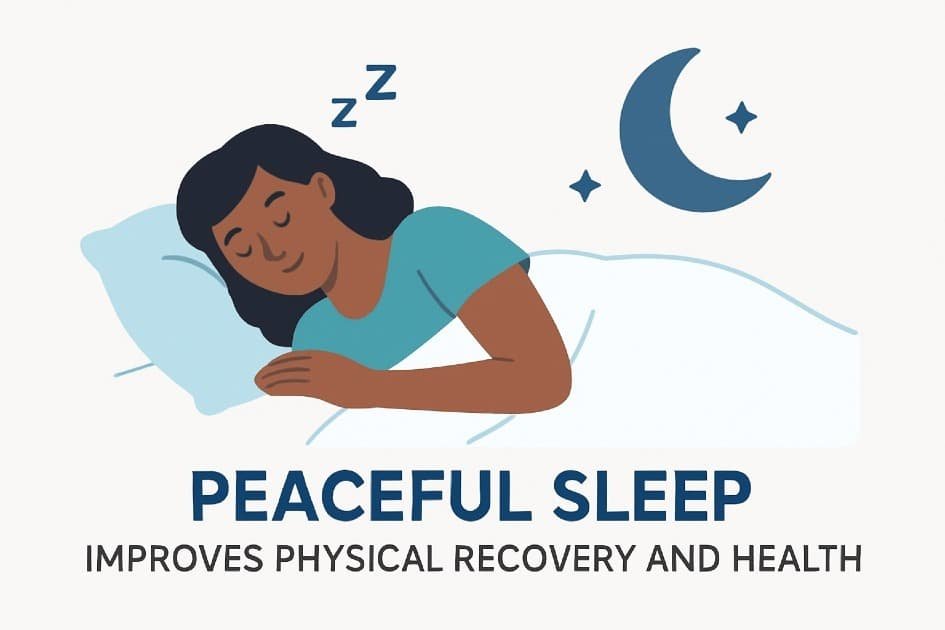 Peaceful sleep promoting better recovery and improved physical health through good sleep hygiene habits.
