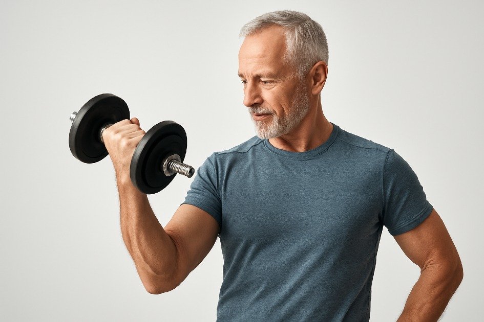 Man lifting weights to build strength and support healthy aging
