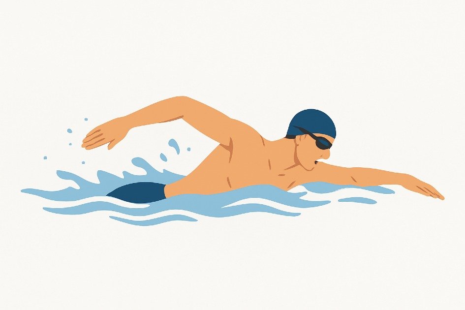 Swimmer performing freestyle stroke for full-body cardio and fitness