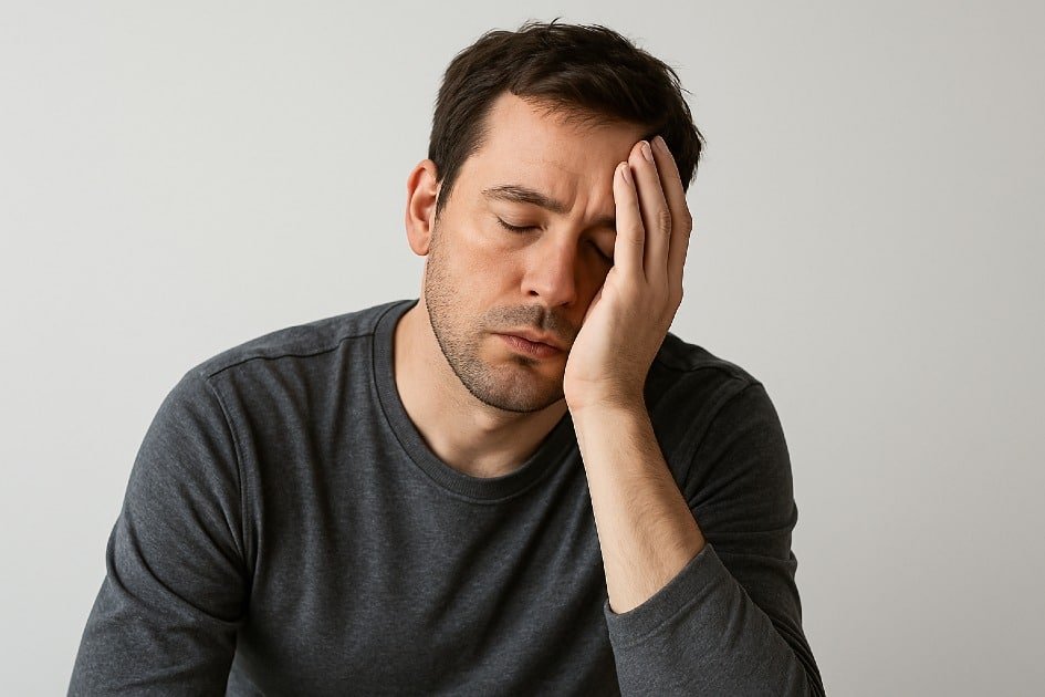 Person feeling exhausted and drained, representing unexplained fatigue that persists despite rest.