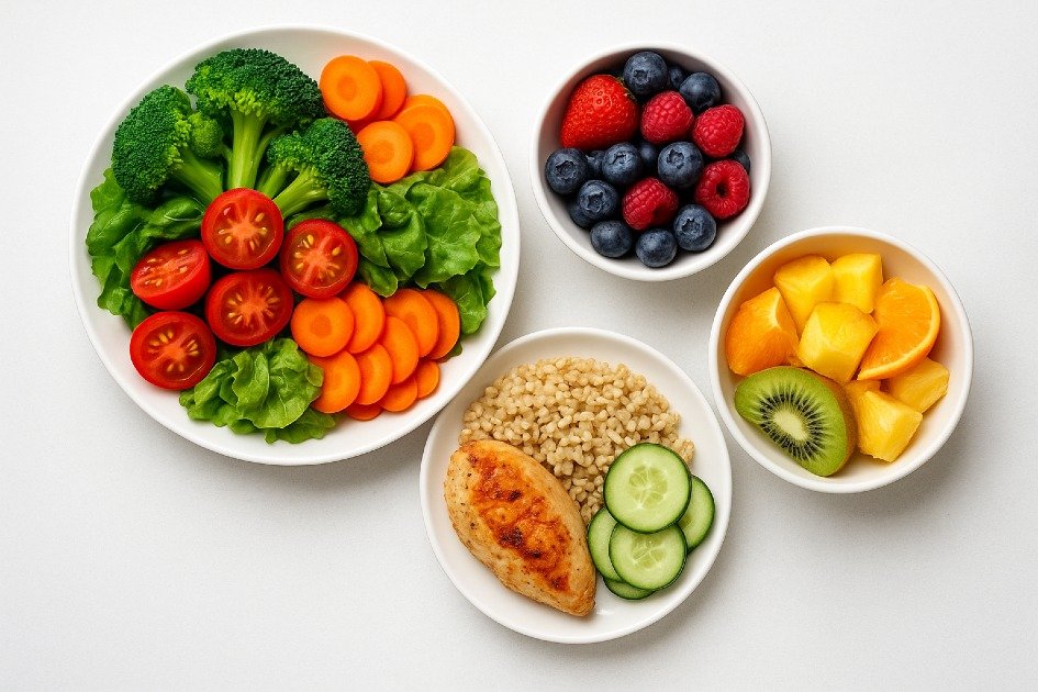 Healthy balanced meals with colorful vegetables, fruits, and grains for everyday nutrition tips.