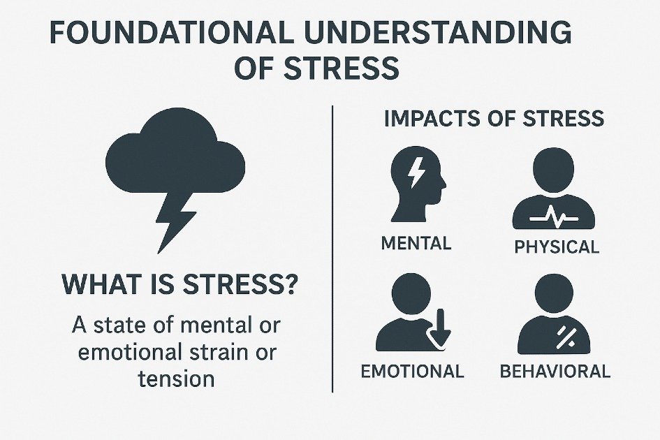 Visual guide to foundational understanding of stress and its impact.