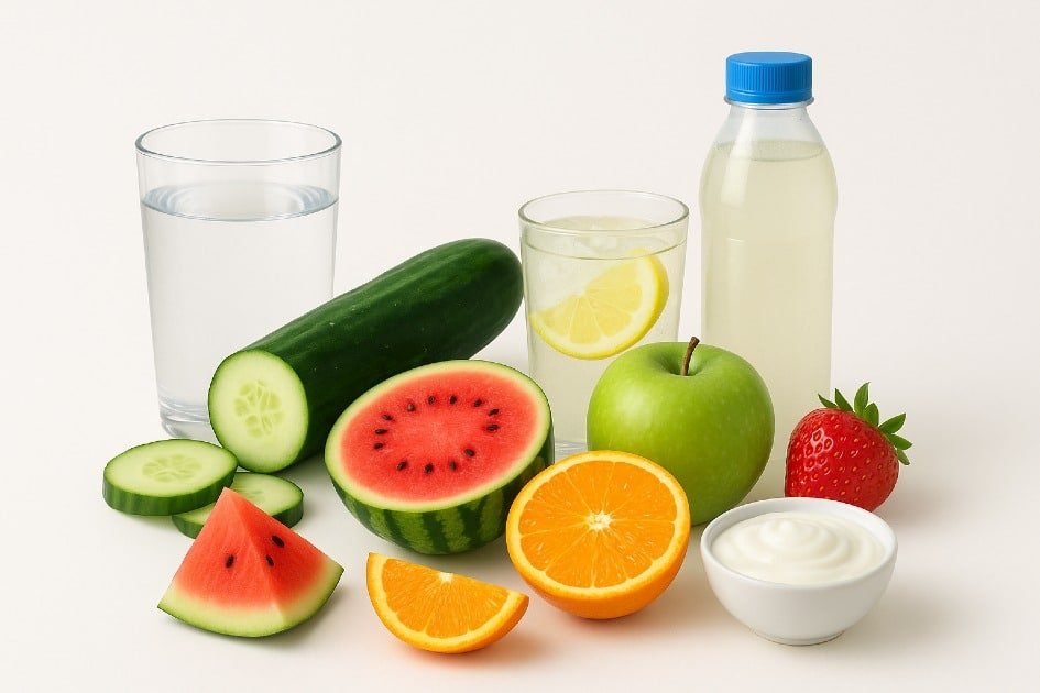 Creative display of hydrating foods and beverages beyond plain water for optimal health