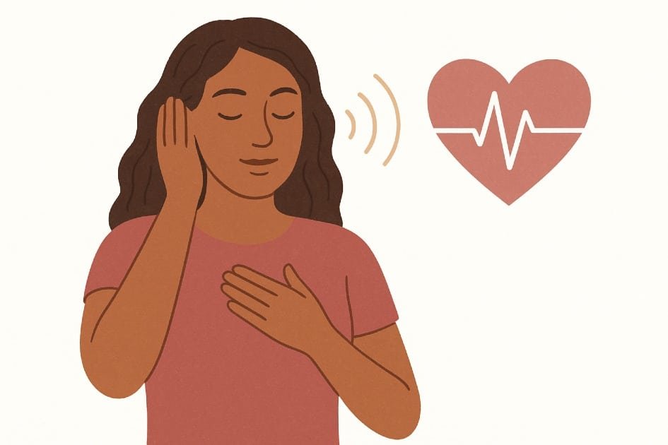 Mindful woman practicing self-awareness and body listening for daily health balance