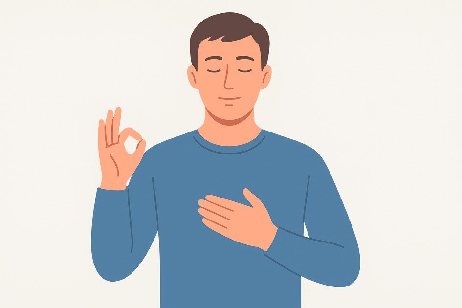 Calm man practicing stress relief techniques for mental and emotional balance