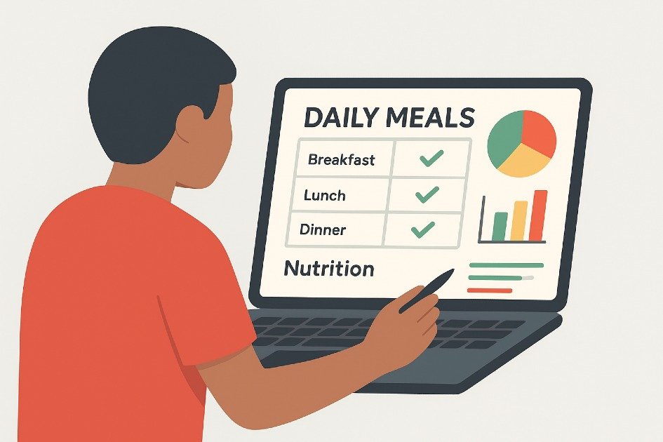 Person tracking daily meals and adjusting nutrition for a healthier lifestyle