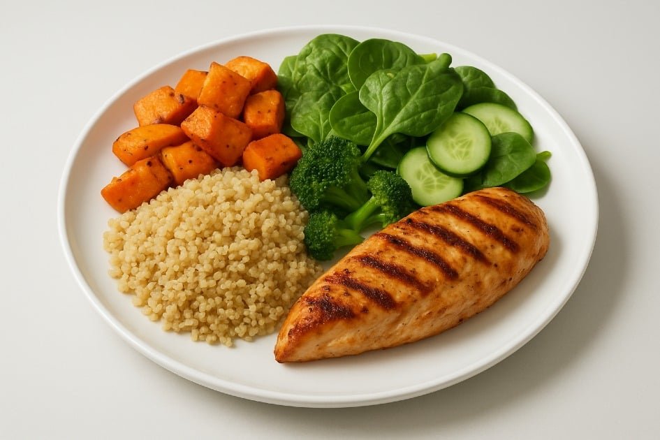 Healthy balanced meal fueling peak athletic strength and performance