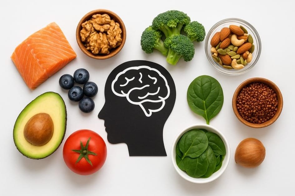 Healthy foods boosting brain function and overall body wellness