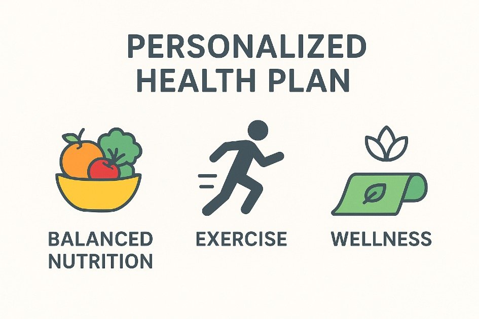 Personalized health plan with balanced nutrition, exercise, and wellness goals