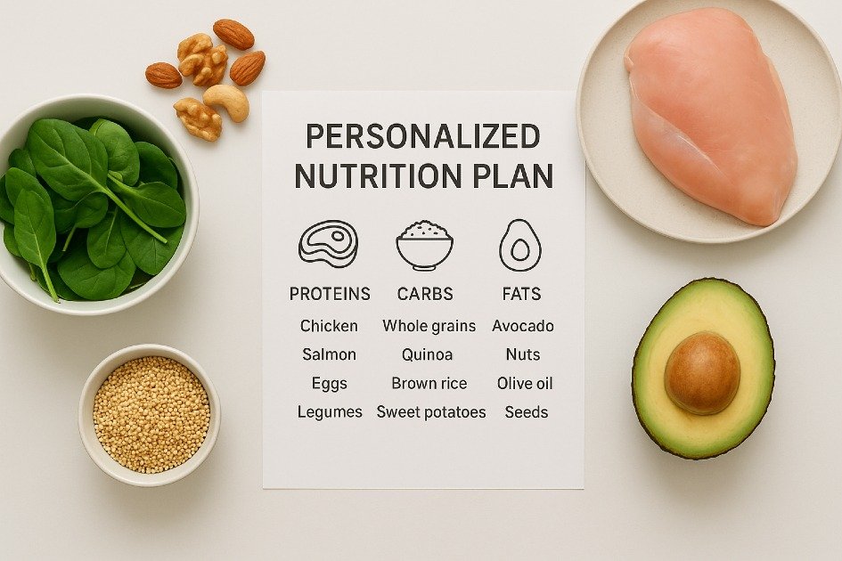 Personalized nutrition plan with balanced proteins, carbs, and fats for optimal health