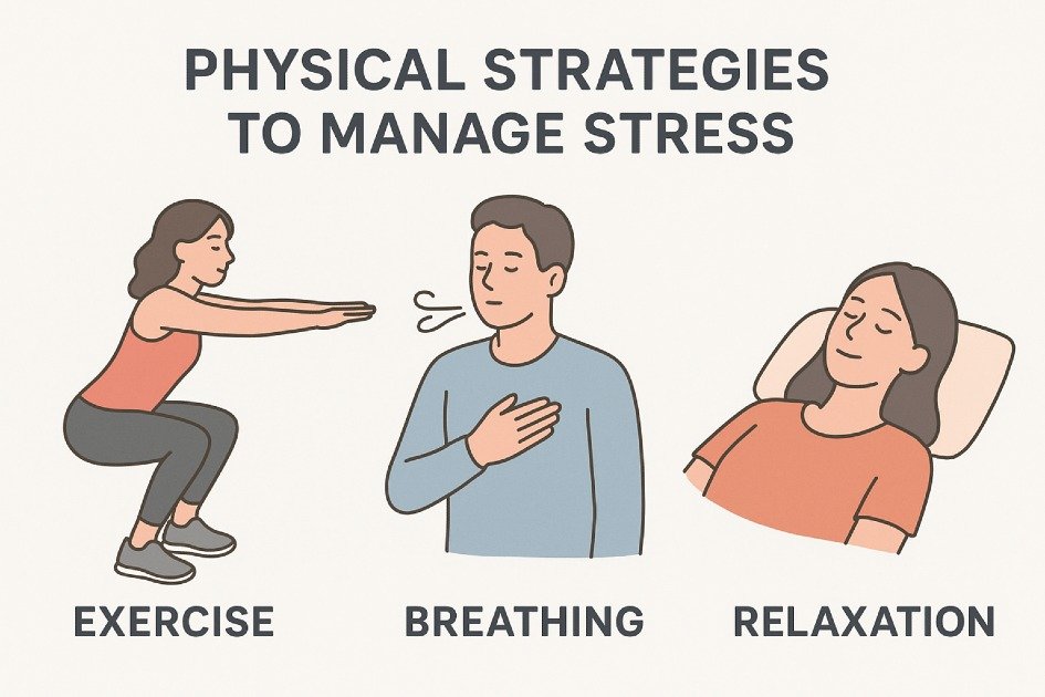 Physical strategies like exercise, breathing, and relaxation techniques to reduce stress naturally
