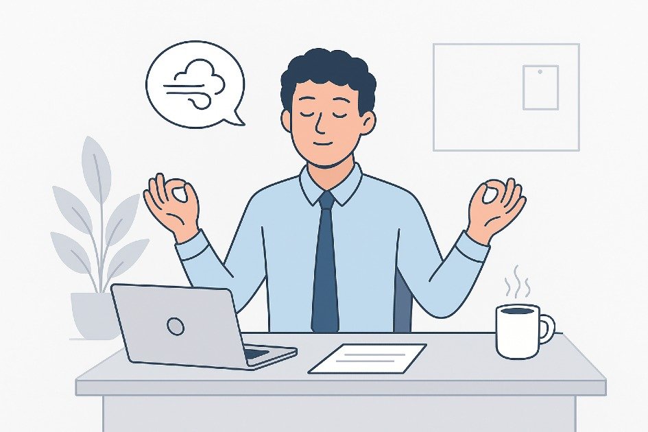 Employee practicing stress management techniques at work for better focus and productivity