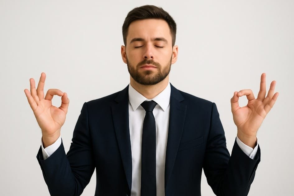 Focused professional practicing stress relief techniques for peak performance