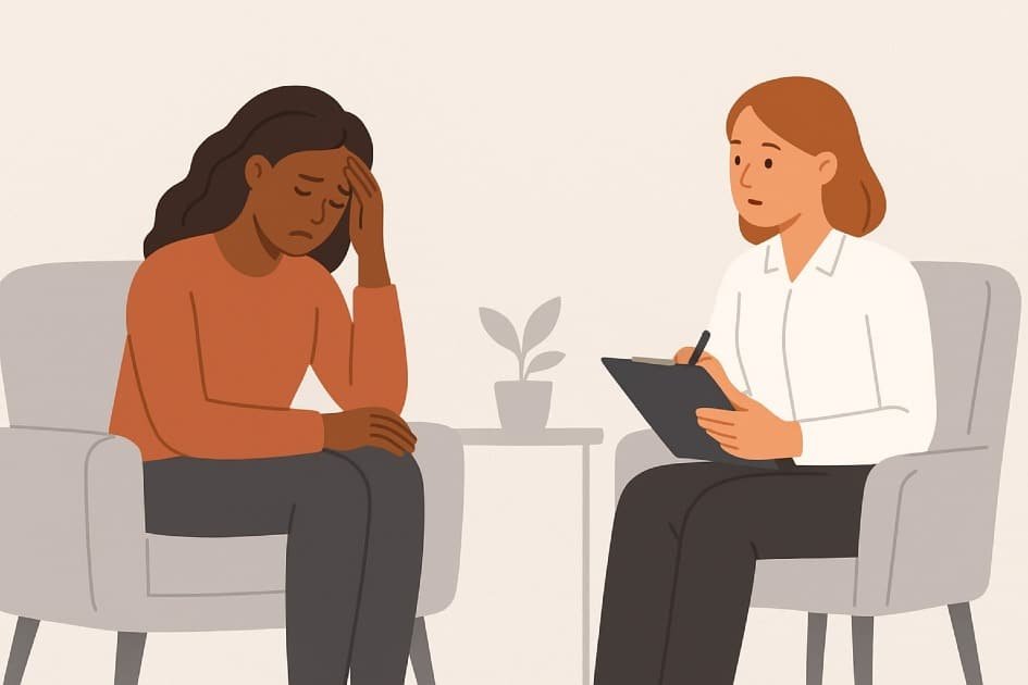 Person seeking guidance from a professional counselor during a challenging time.