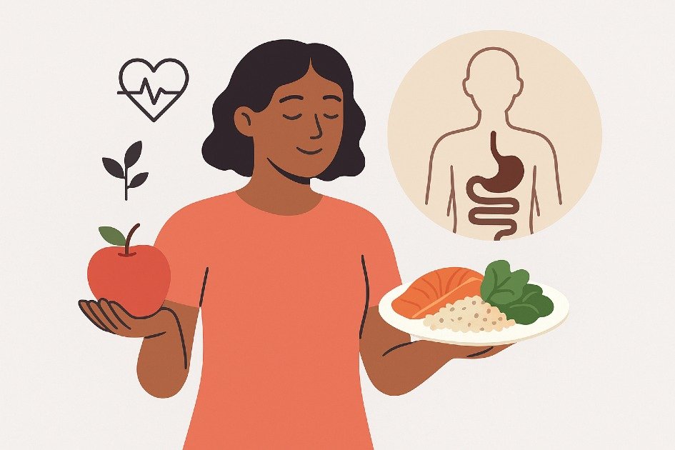 Person practicing mindful nutrition and balanced wellness to understand their body’s unique health needs.