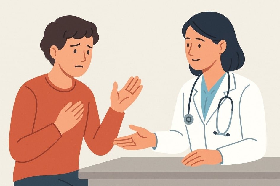 Person reaching out to a professional for guidance during a health concern