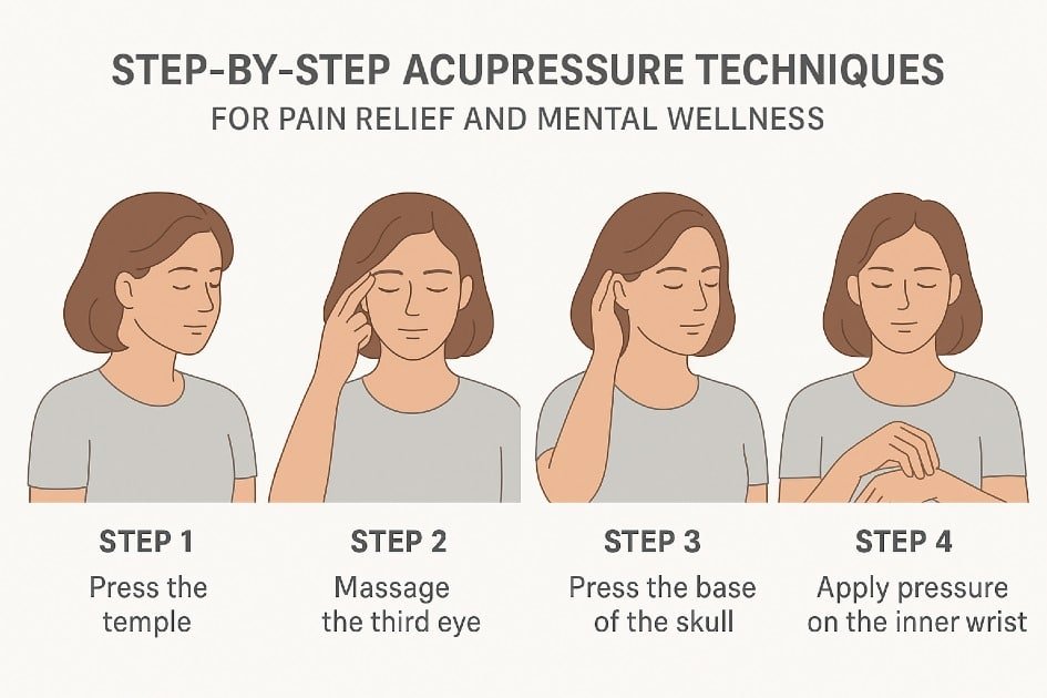 Step-by-step acupressure techniques for pain relief and mental wellness