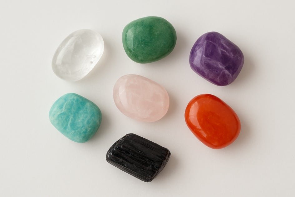 Collection of healing crystals that cleanse negative energy and promote positive vibes